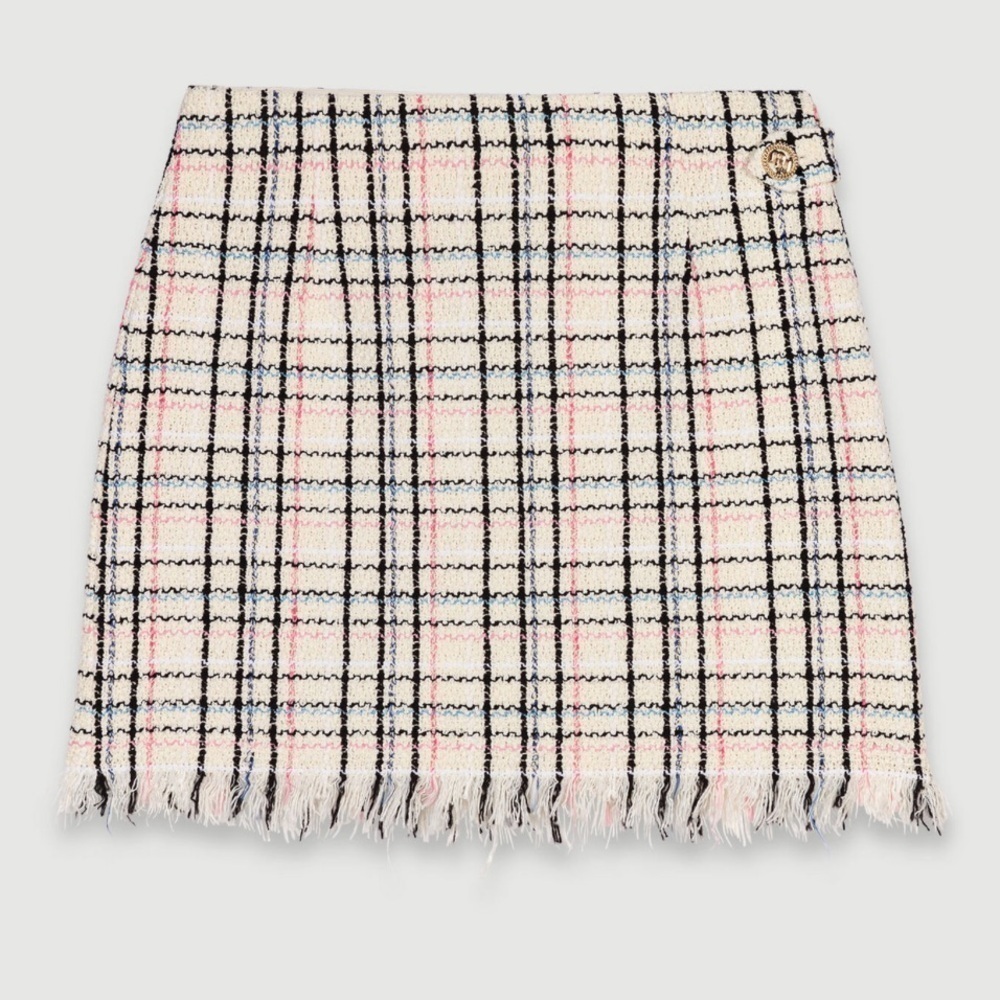 Maje- Multicolored Tweed Jianey Checked Cotton-Blend Mini Skirt - Picture 3 of 6